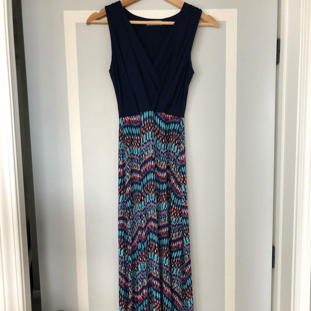 Full length maxi dress- navy/colorful